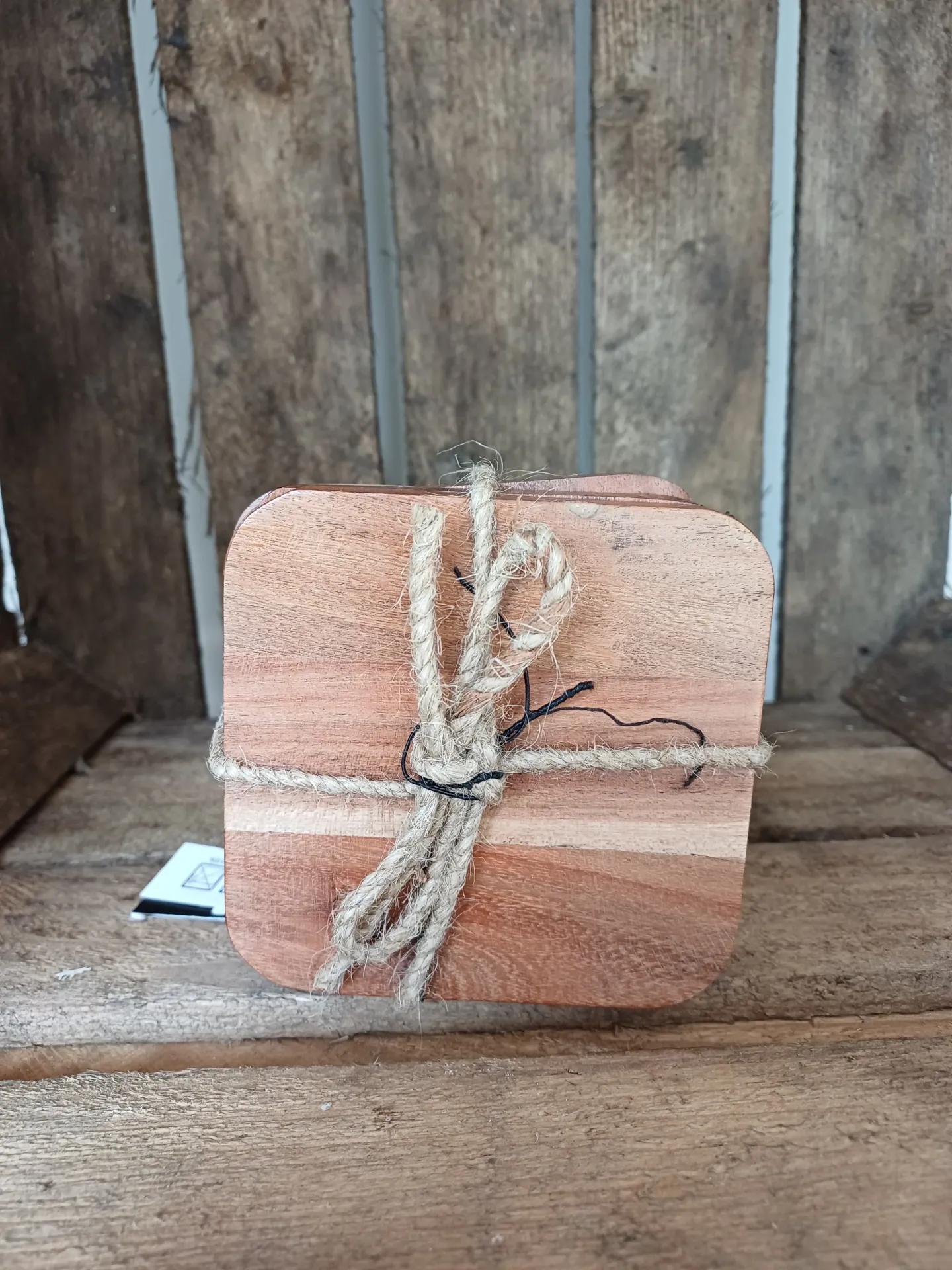 Set 4 Sous Verre Carre Bois D'acacia Fonce Naturel