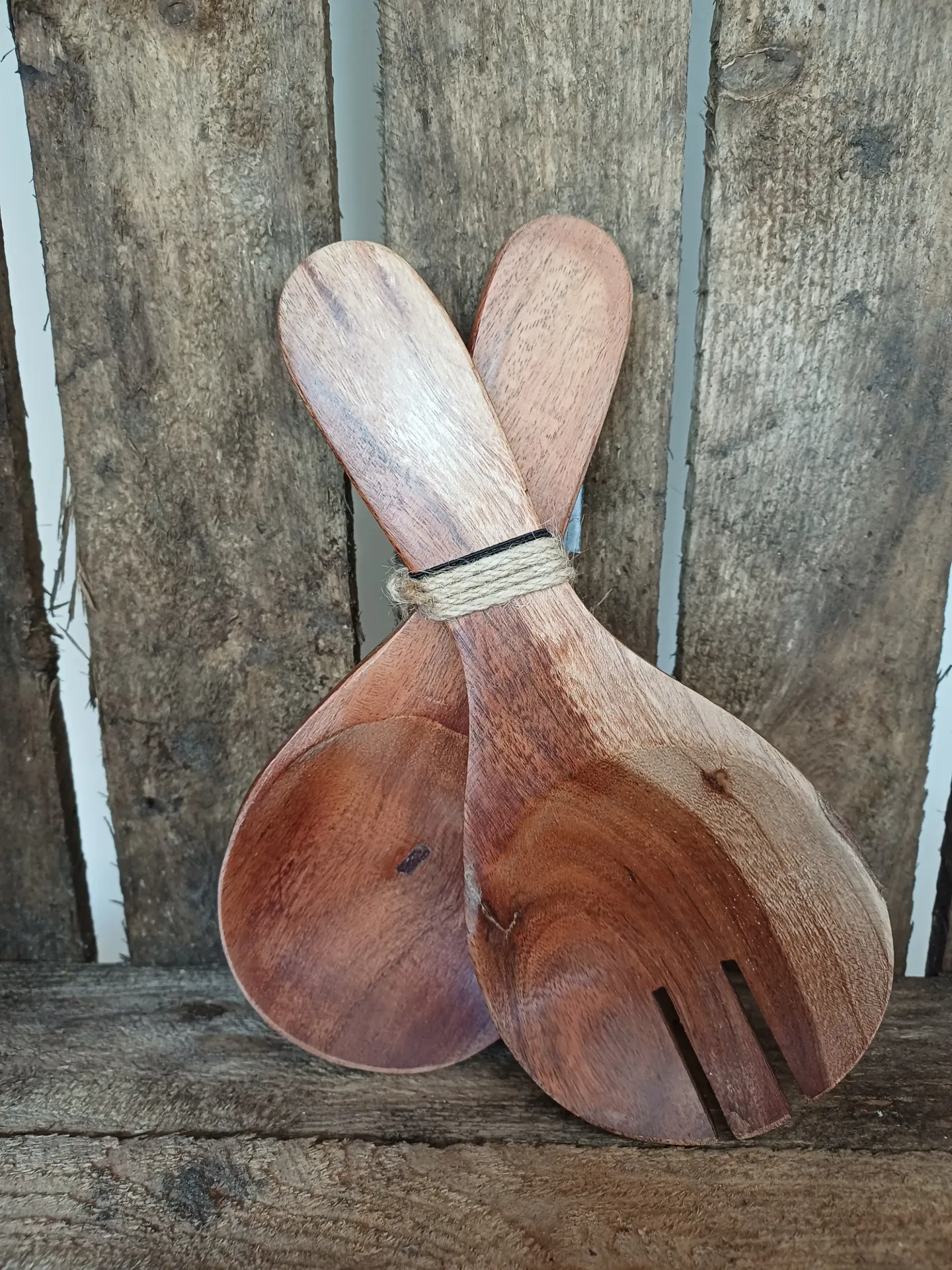 Set 2 Couvert Bois D'acacia Fonce Naturel