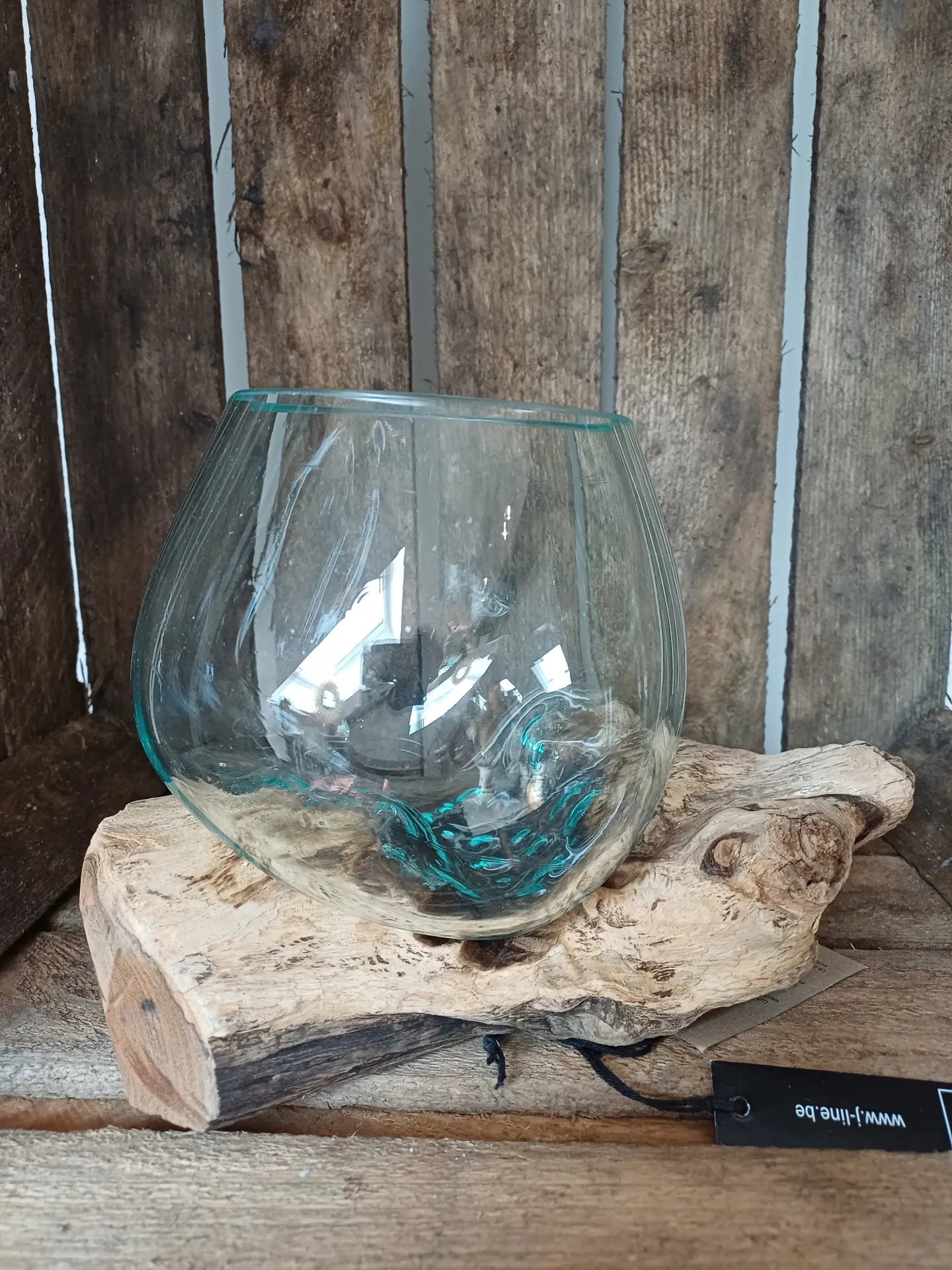 Vase Sur Pied Gamal Bois/Verre Recyclé Naturel/Transparent Large