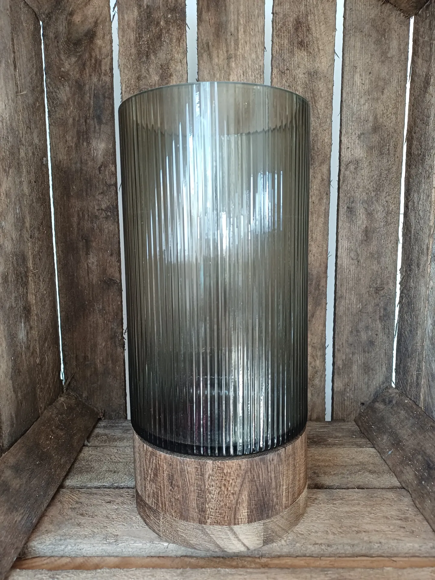 Photophore/Vase Ray Verre/Bois De Saule Gris/Naturel Medium