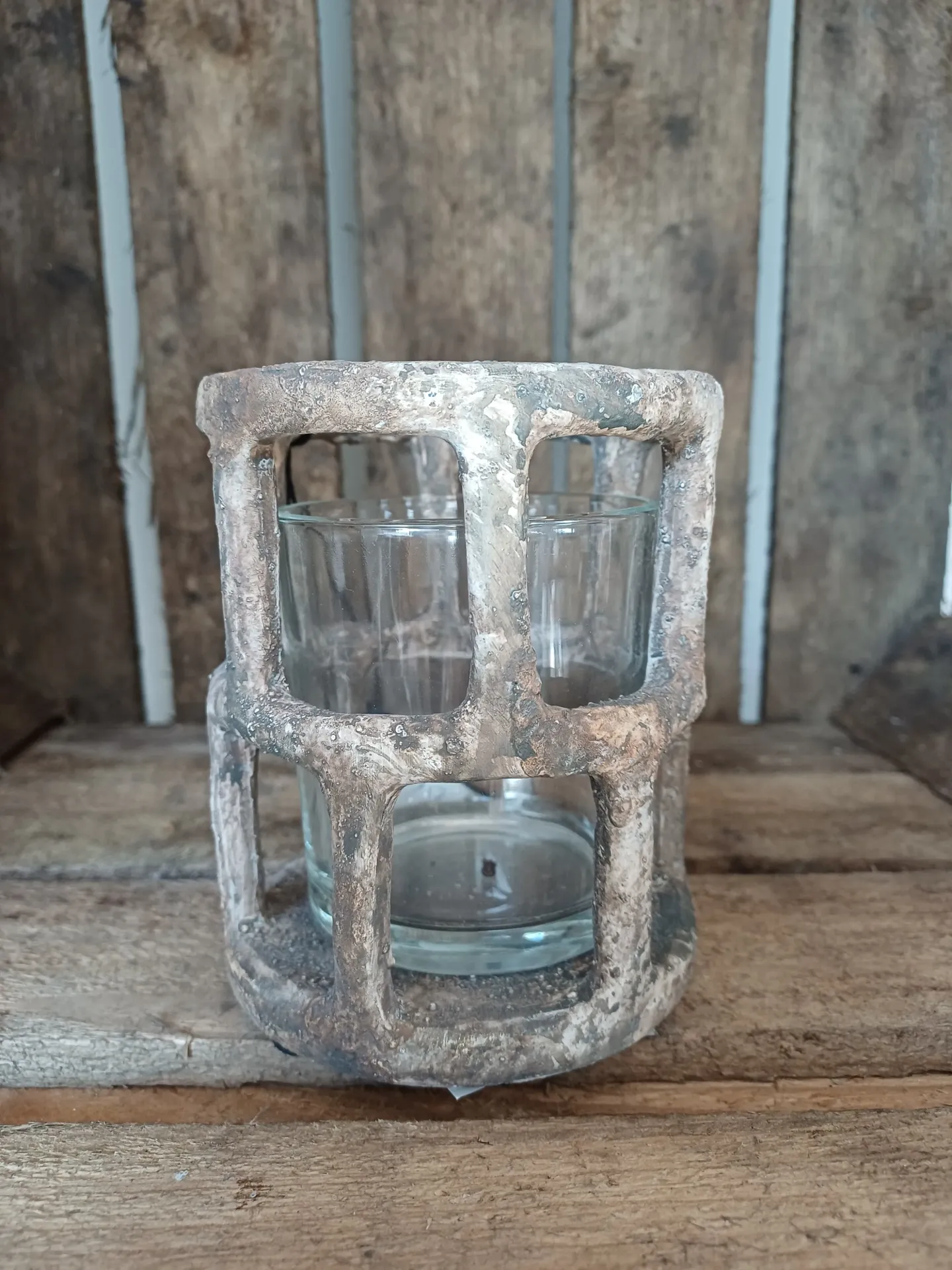 Photophore Antique Polyresine/Verre Small H12cm