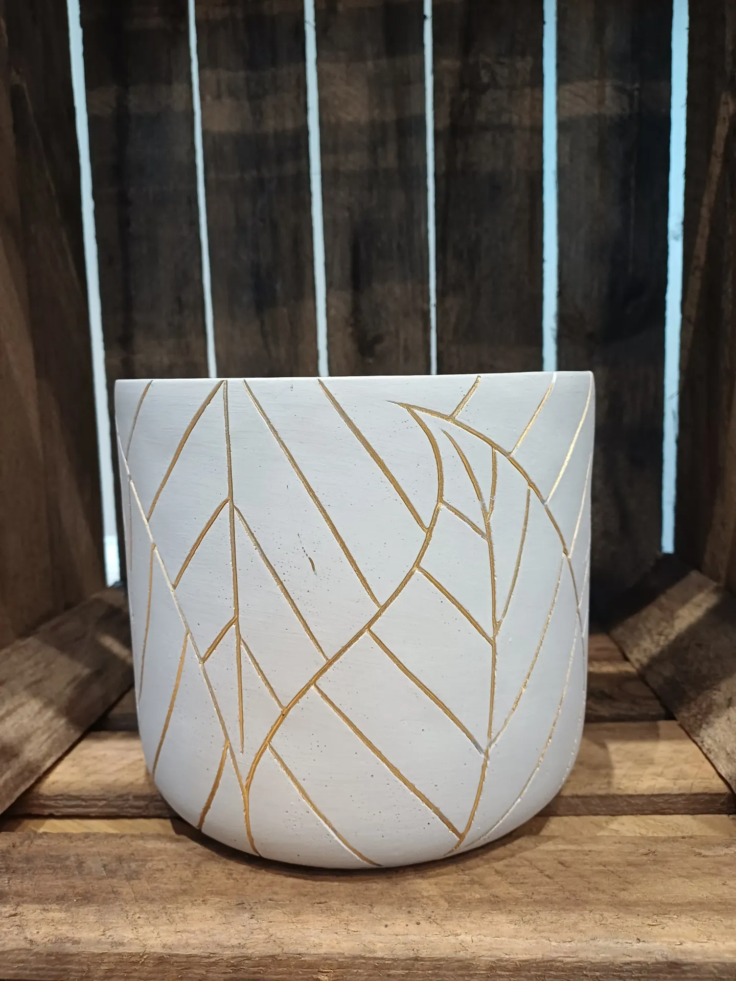 Cachepot Feuille Céramique Blanc/Or                      H17cm