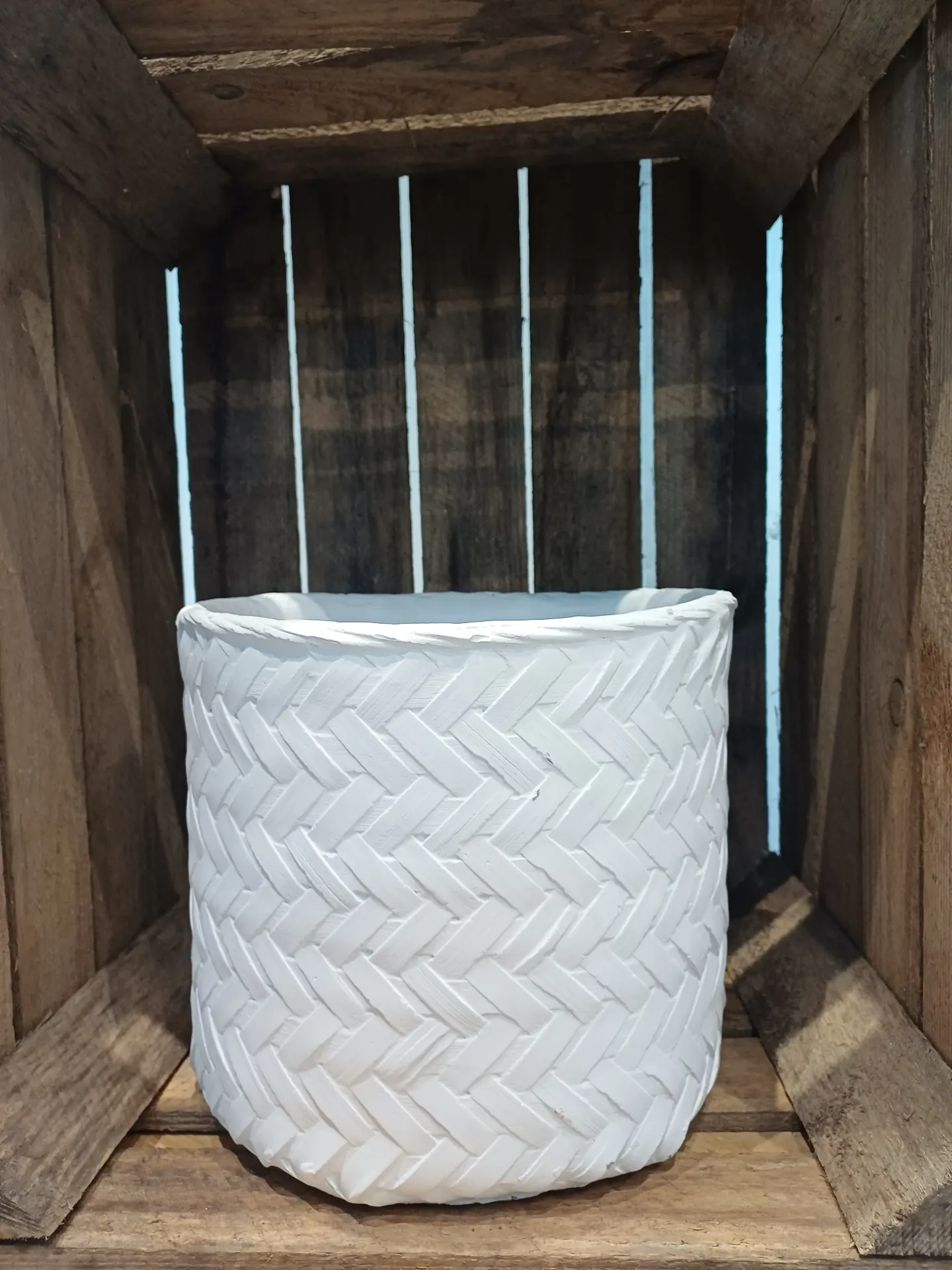 Cache-Pot Imitation Tissage Ciment Blanc    H23cm
