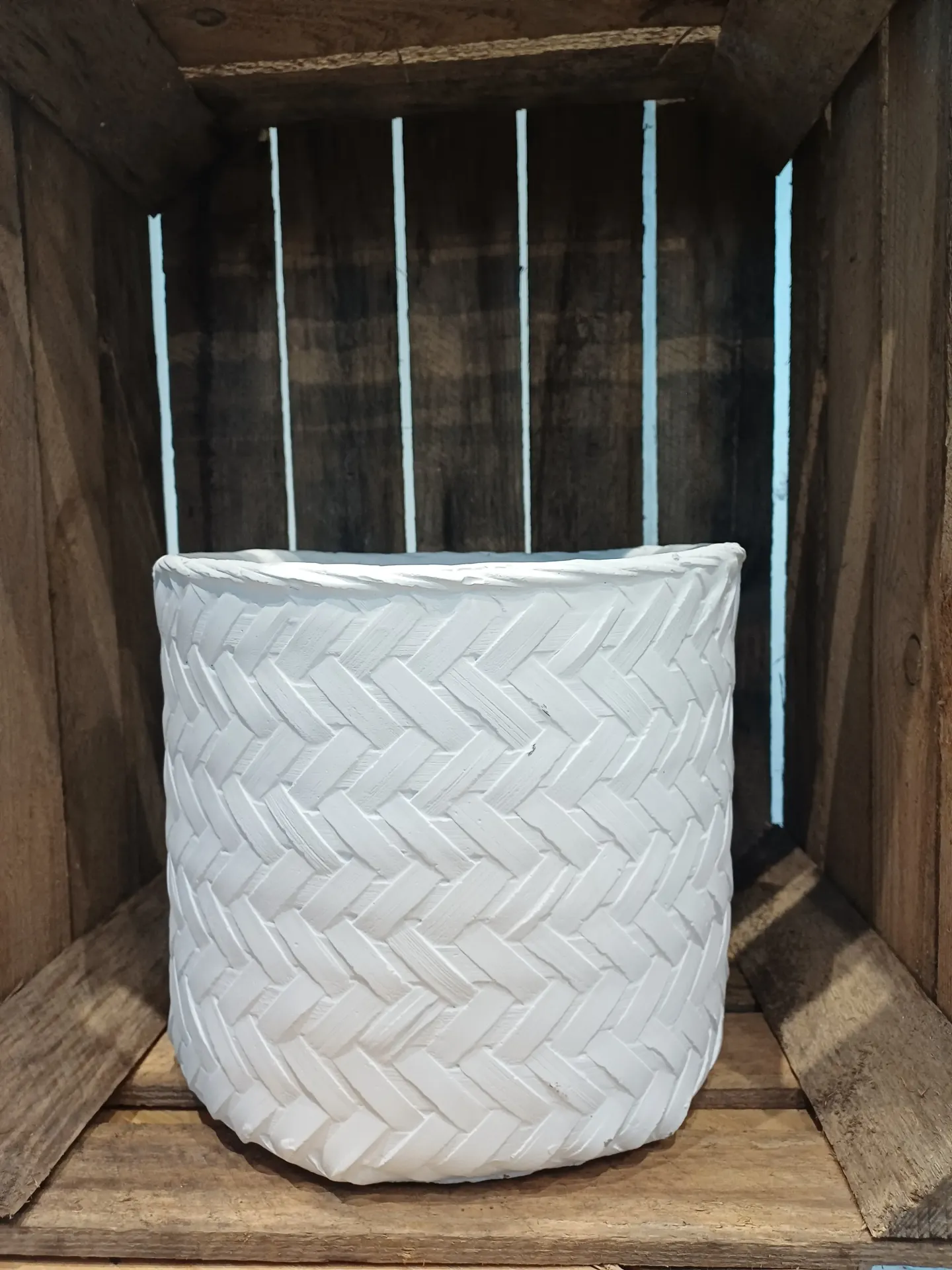 Cache-Pot Imitation Tissage Ciment Blanc    H23cm