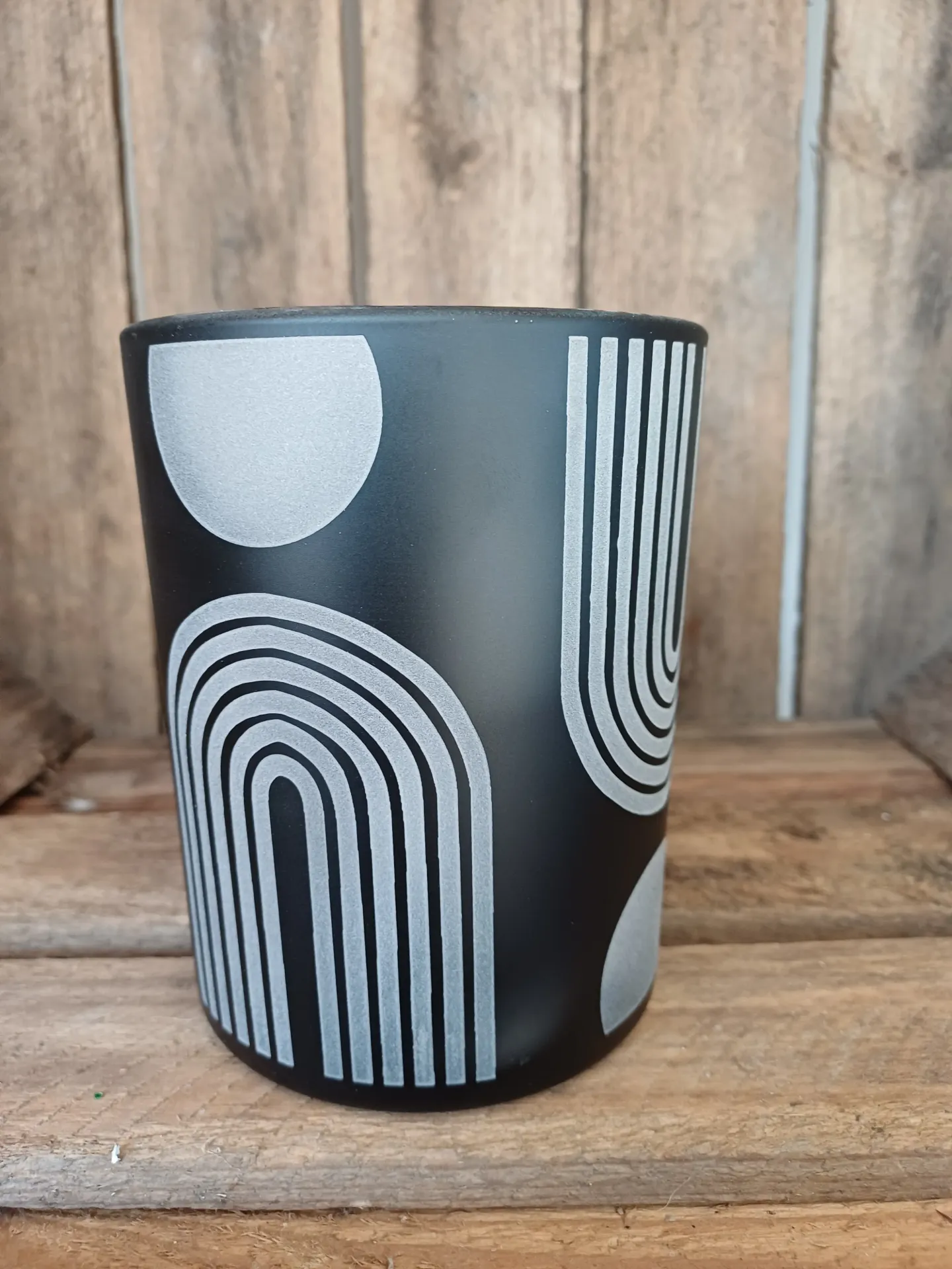 Photophore Nordique Verre Matt/ Noir/Blanc Medium  H12.5CM