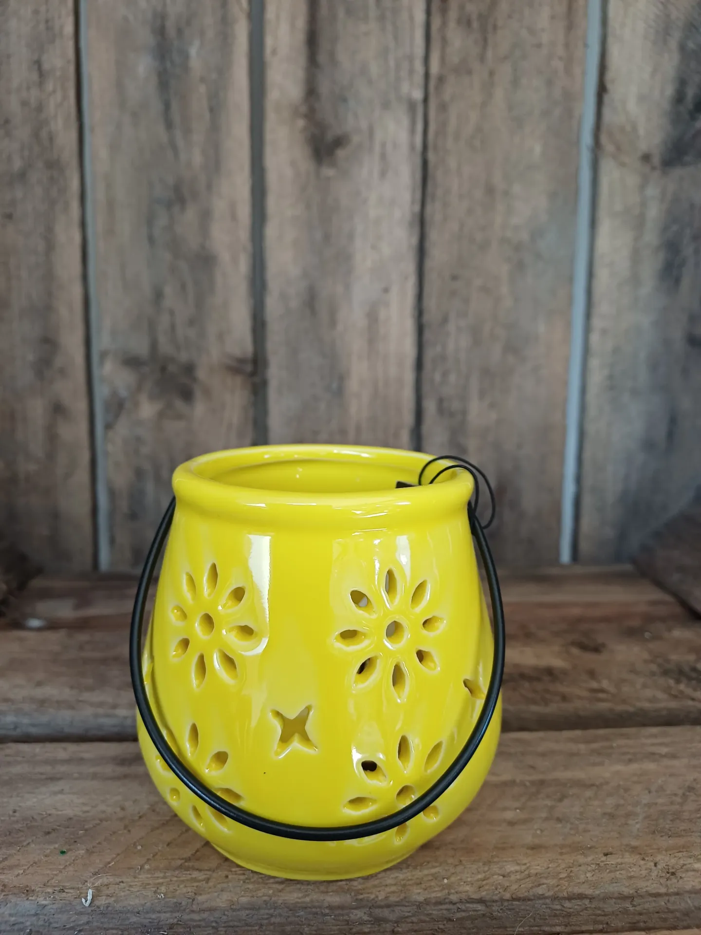 Photophore Seau Motifs Porcelaine Jaune