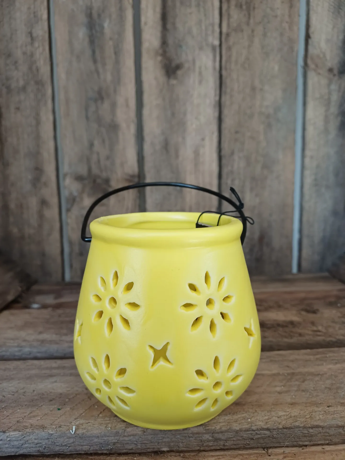 Photophore Seau Motifs Porcelaine Jaune
