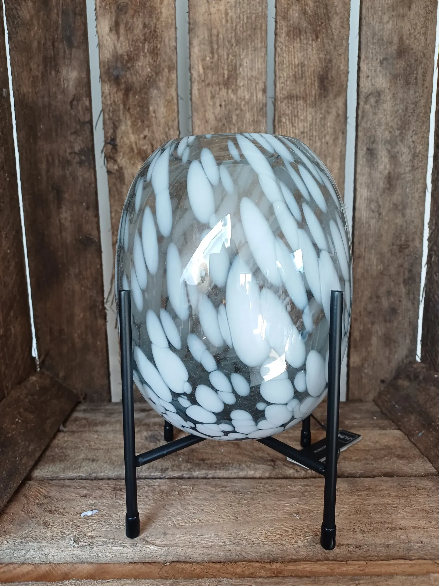 Vase Sur Pied Tache Verre Gris/Blanc Small
