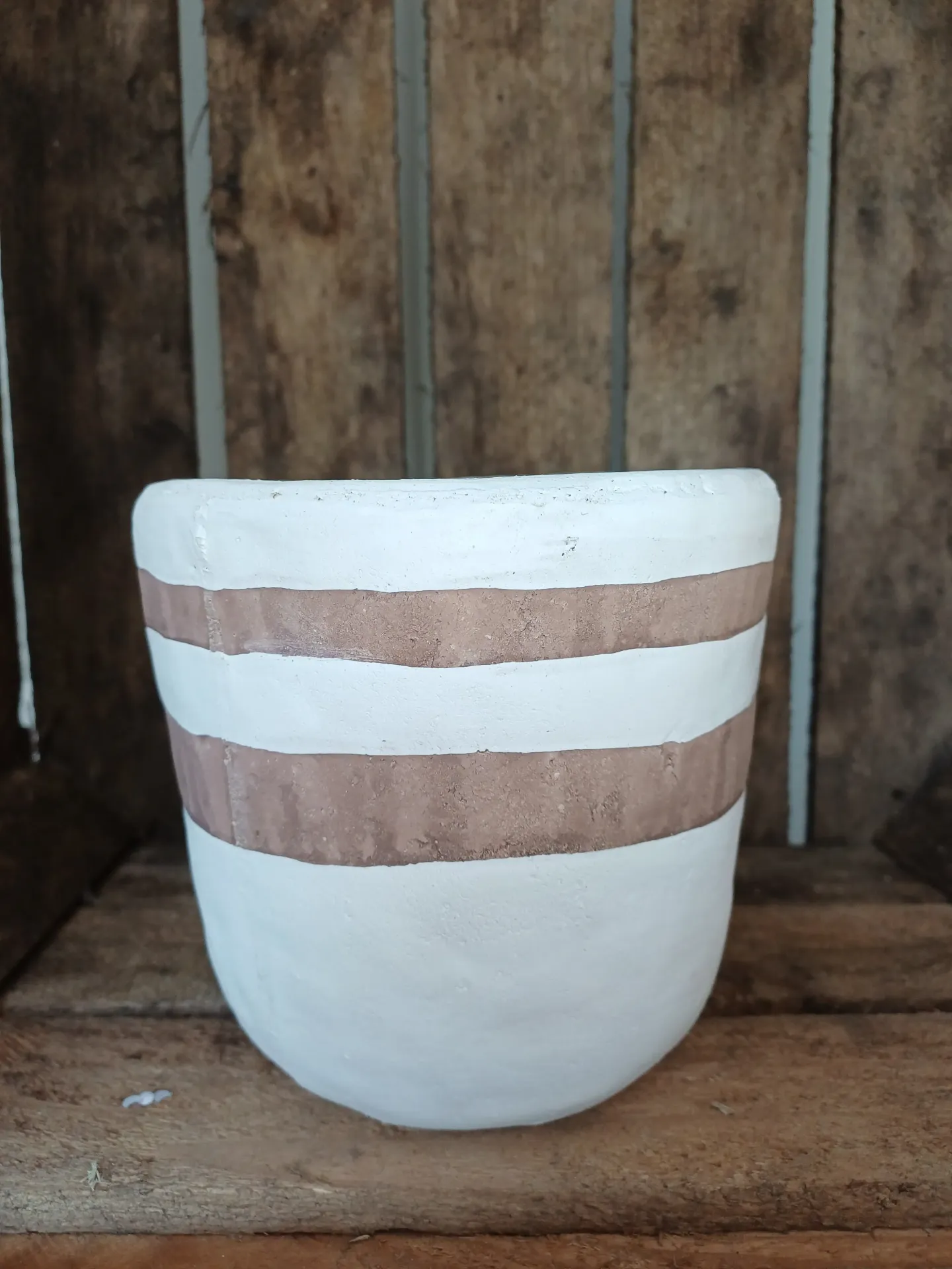 Cachepot Kenia Céramique Blanc/Marron Small H13.5cm